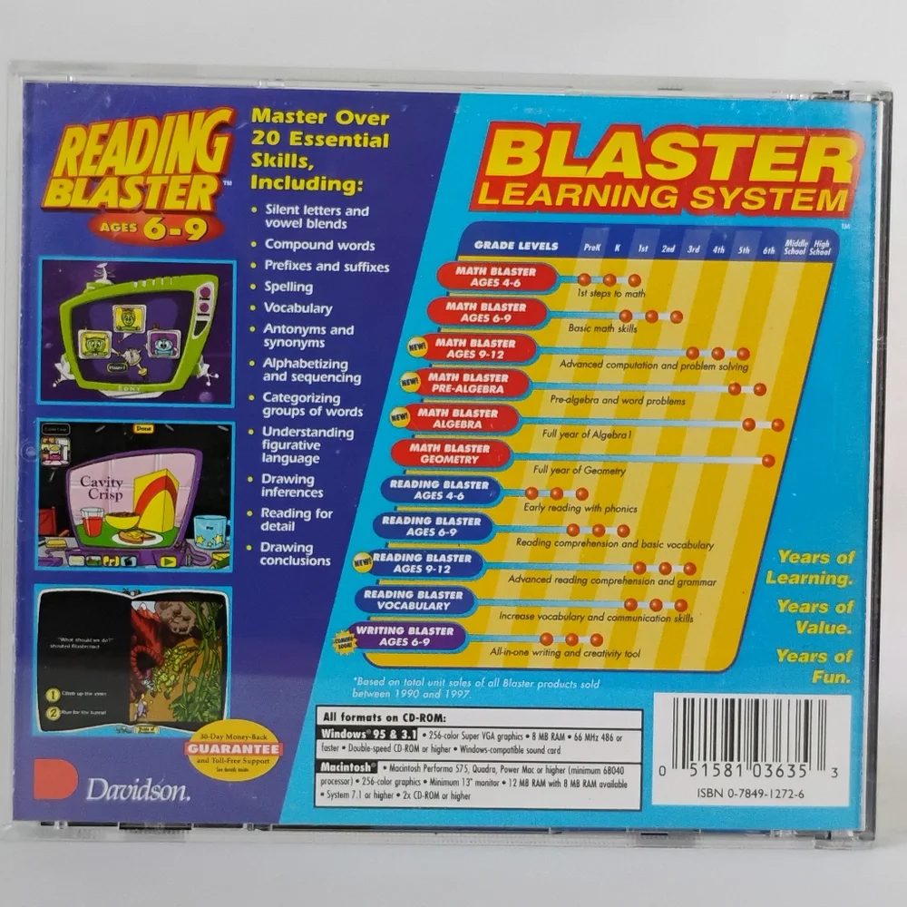 Reading Blaster Basic Reading Education Video Game Homeschool Learning Ages 6-9